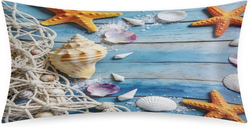 Satin Pillowcase for Hair and Skin,Nautical Shells Silk Pillow Cases Standard Size, Cooling Silky Pillow Case No Zipper with Envelope Closure, 20x40 Inches - Image 1