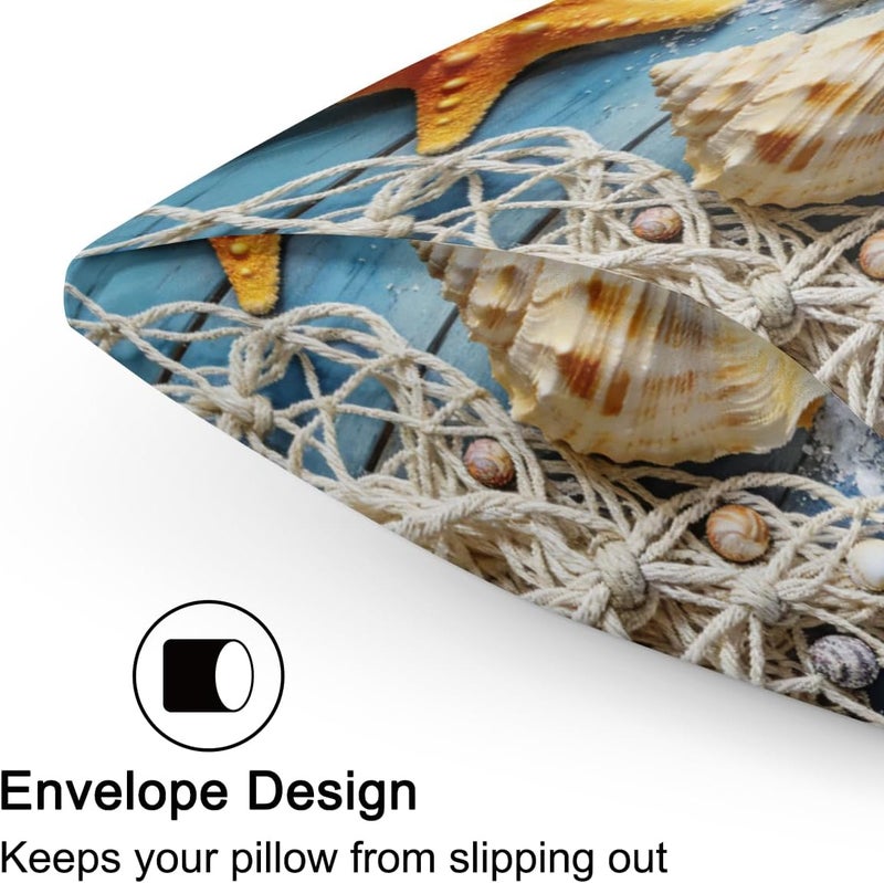 Satin Pillowcase for Hair and Skin,Nautical Shells Silk Pillow Cases Standard Size, Cooling Silky Pillow Case No Zipper with Envelope Closure, 20x40 Inches - Image 3