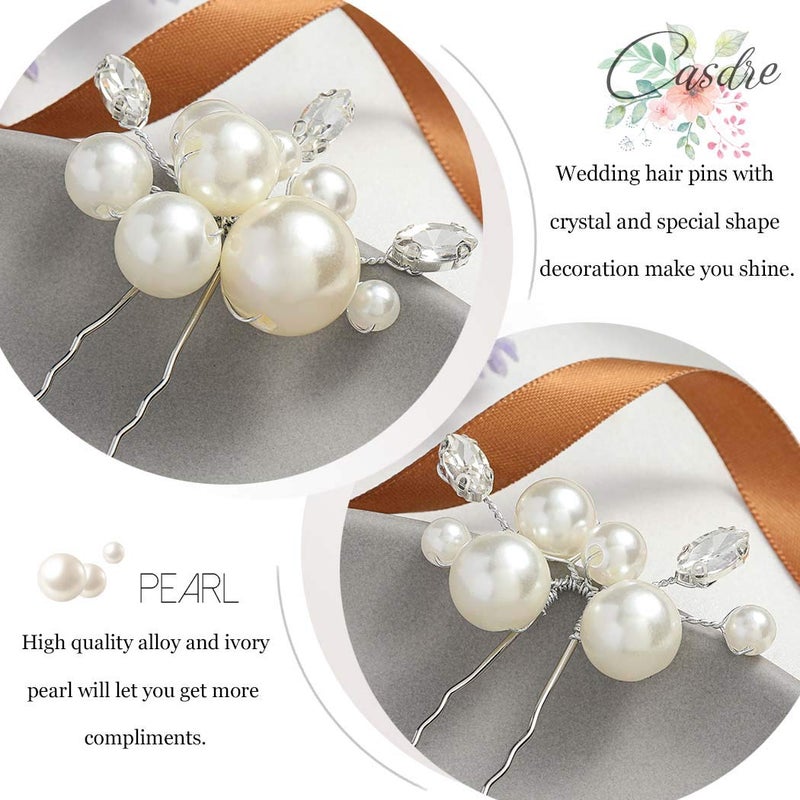 Casdre Pearl Bridal Hair Pins Crystal Bride Hair Piece Wedding Hair Accessories for Women and Girls(Pack of 2) (A Silver) - Image 3