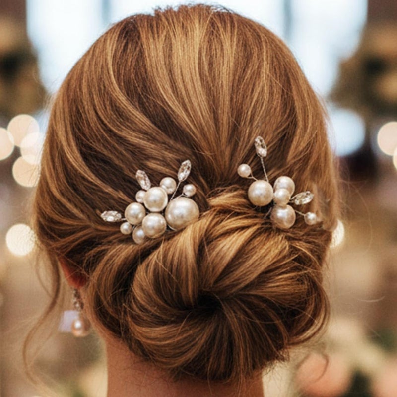Casdre Pearl Bridal Hair Pins Crystal Bride Hair Piece Wedding Hair Accessories for Women and Girls(Pack of 2) (A Silver) - Image 4