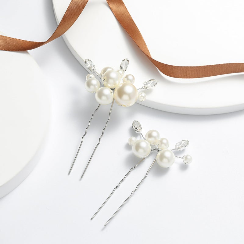 Casdre Pearl Bridal Hair Pins Crystal Bride Hair Piece Wedding Hair Accessories for Women and Girls(Pack of 2) (A Silver) - Image 5