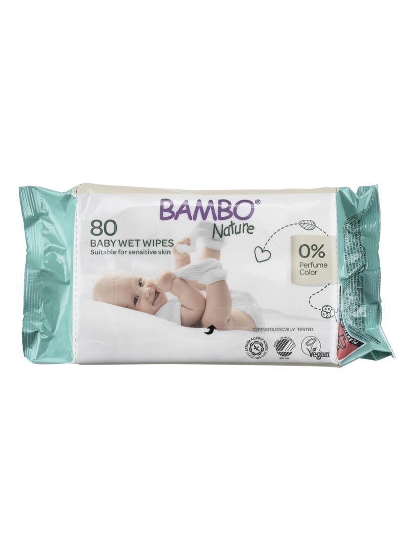 BAMBO NATURE مناديل مبللة، أساسيات حديثي الولادة، مناديل أطفال معتمدة بيئيًا، مناديل لطيفة وناعمة، مناديل مبللة مرطبة وصديقة للبشرة للاستخدام أثناء التنقل، أساسيات مستدامة للأطفال حديثي الولادة - 80 مناديل - Image 1