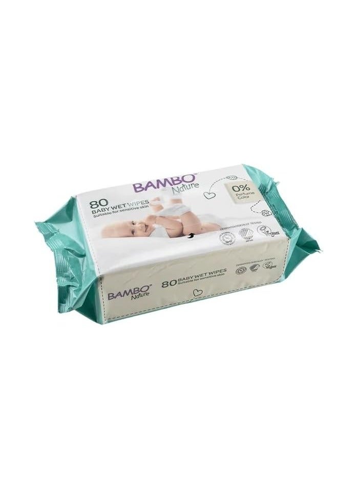 BAMBO NATURE مناديل مبللة، أساسيات حديثي الولادة، مناديل أطفال معتمدة بيئيًا، مناديل لطيفة وناعمة، مناديل مبللة مرطبة وصديقة للبشرة للاستخدام أثناء التنقل، أساسيات مستدامة للأطفال حديثي الولادة - 80 مناديل - Image 2