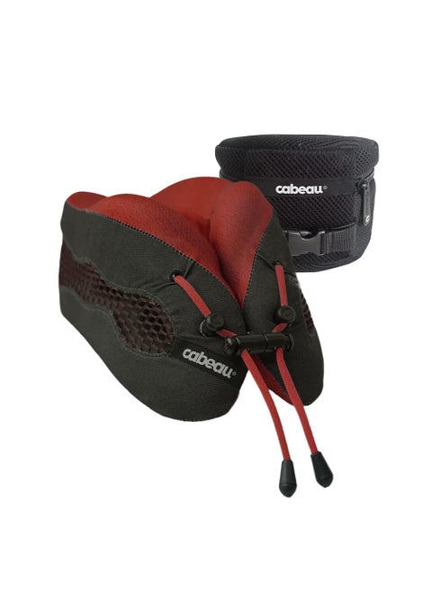 Cabeau Long Haul Flight Cooling Travel Neck Pillow  Evolution Cool  Supportive Memory Foam with Airflow Vents  Compact with Carrying Case Red