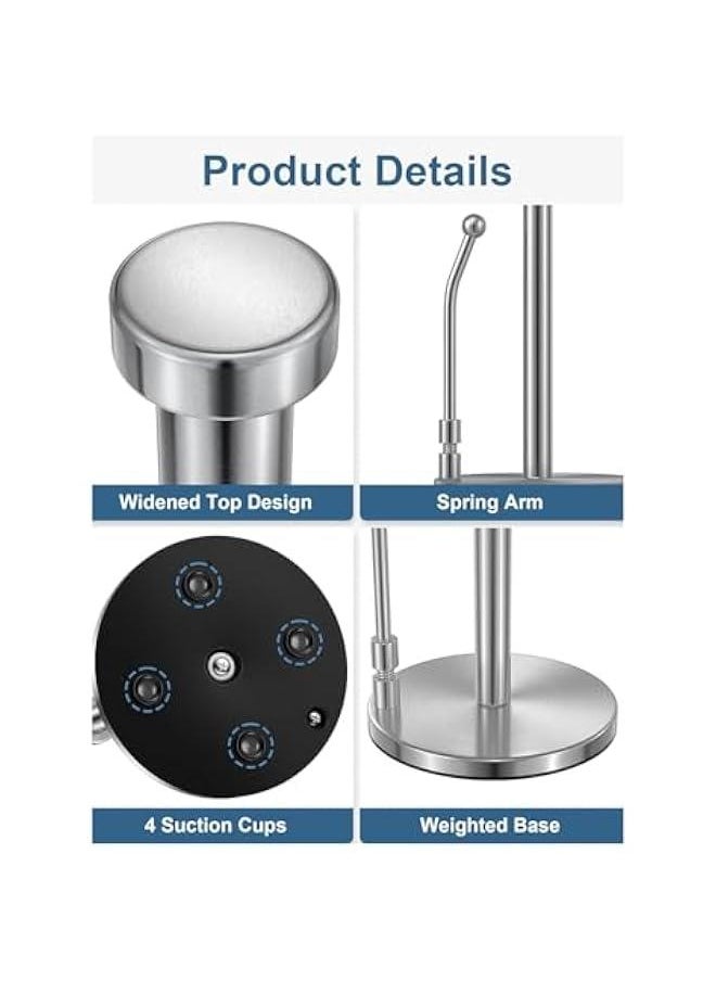 HOOKOR Durku Paper Towel Holder, Paper Towel Dispenser Standing Weighted Base Non Slip, Spring Arm for Easy Tear, Stainless Steel Paper Towel Holder for Home Kitchen Countertop Tabletop (Silver)  - Image 5