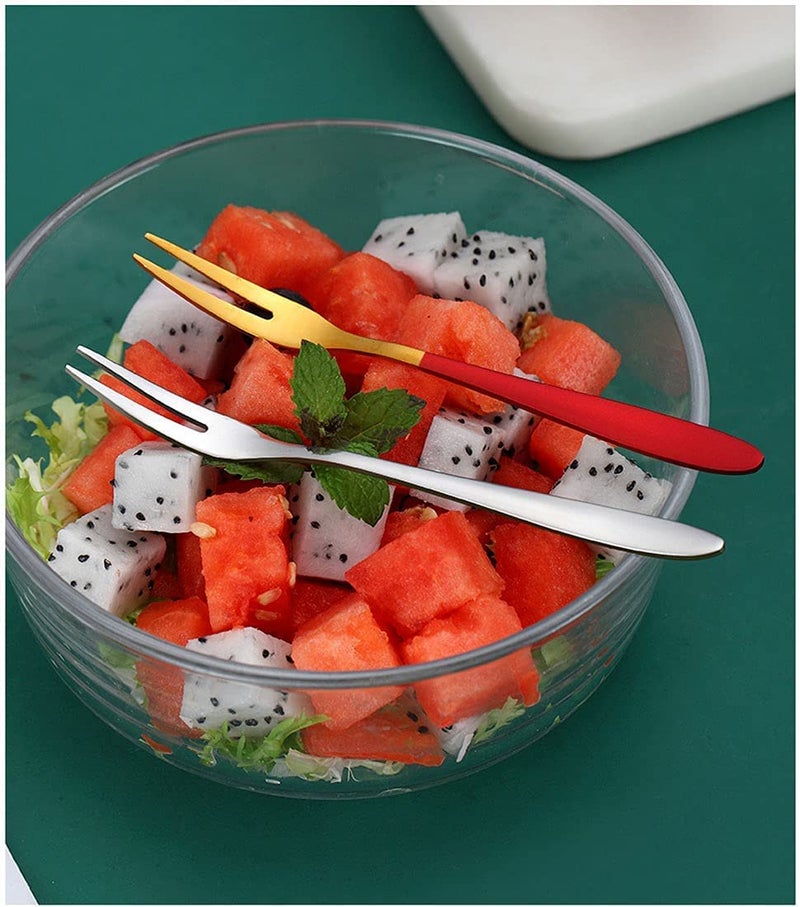 pepplo Appetizer Small Forks Dessert Forks Stainless Steel 2Tine Portable Cocktail Salad Fruit Forks for Party Travel Mirror Finish Dessert ForkRedSet of 20 - Image 3
