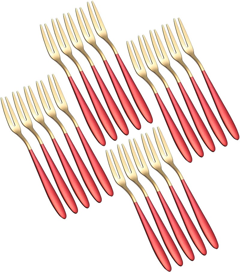 pepplo Appetizer Small Forks Dessert Forks Stainless Steel 2Tine Portable Cocktail Salad Fruit Forks for Party Travel Mirror Finish Dessert ForkRedSet of 20 - Image 1