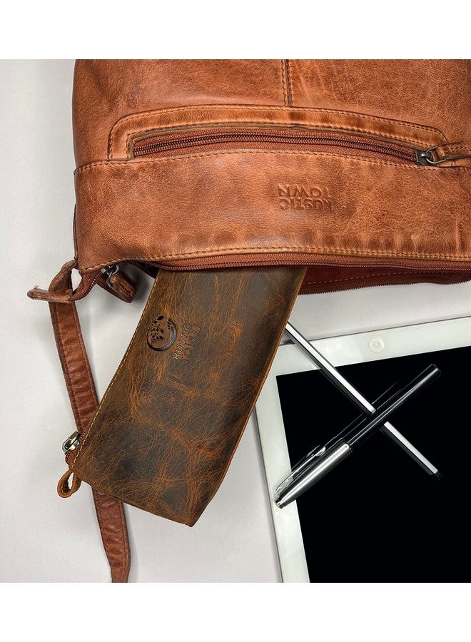 Rustic Town RUSTIC TOWN Leather Pencil Case - Zippered Pen Pencil Pouch for School, Work & Office (Brown)  - Image 2