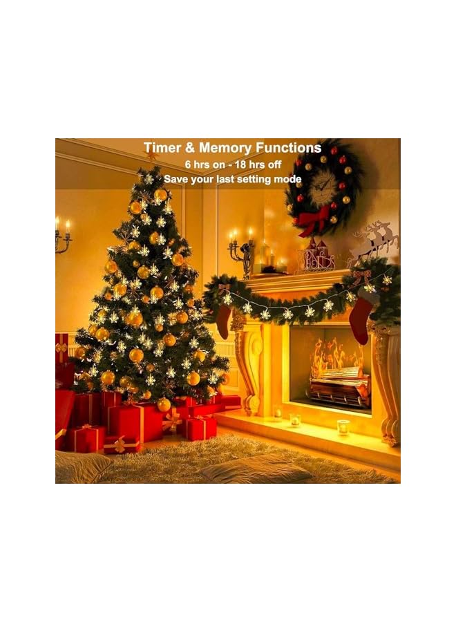 The Bros أضواء عيد الميلاد، 15م 150 ضوء على شكل ثلج، أضواء عيد الميلاد البيضاء الدافئة للزينة الداخلية والخارجية تعمل بالبطارية - Image 3