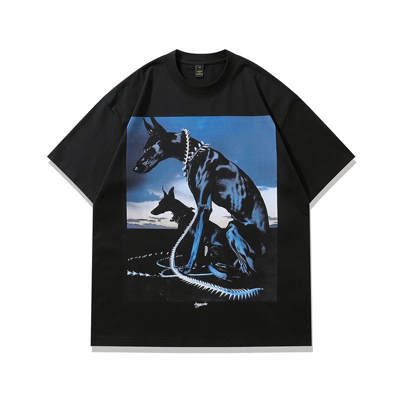 TKPA American Style Trendy Doberman Printed Round Neck T-Shirt Spring and Summer Pound Cotton Loose Men's and Women's Short Sleeve T-Shirt - Image 1
