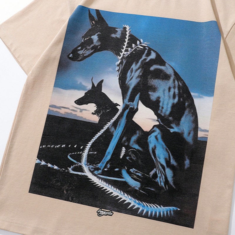 TKPA American Style Trendy Doberman Printed Round Neck T-Shirt Spring and Summer Pound Cotton Loose Men's and Women's Short Sleeve T-Shirt - Image 4