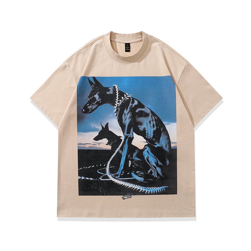 TKPA American Style Trendy Doberman Printed Round Neck T-Shirt Spring and Summer Pound Cotton Loose Men's and Women's Short Sleeve T-Shirt - Image 3