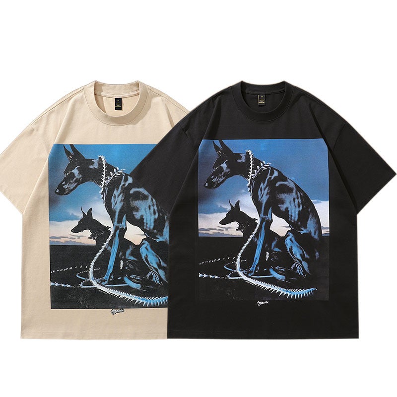 TKPA American Style Trendy Doberman Printed Round Neck T-Shirt Spring and Summer Pound Cotton Loose Men's and Women's Short Sleeve T-Shirt - Image 2