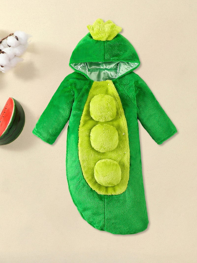 Newborn Baby Plush Sleep Sack Contrast Color Green Bean Long Sleeve Hood Sleepwear Swaddle - Image 5