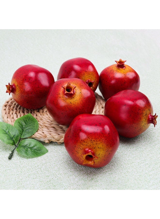LATIFA 6pcs Artificial Pomegranate Fruit Decoration Fake Pomegranates Vivid Faux Fruits Decor Realistic Plastic Lifelike Home Kitchen Ornament Wreath Birthday Party Model - Image 1