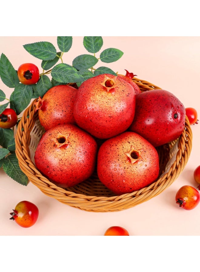 LATIFA 6pcs Artificial Pomegranate Fruit Decoration Fake Pomegranates Vivid Faux Fruits Decor Realistic Plastic Lifelike Home Kitchen Ornament Wreath Birthday Party Model - Image 2