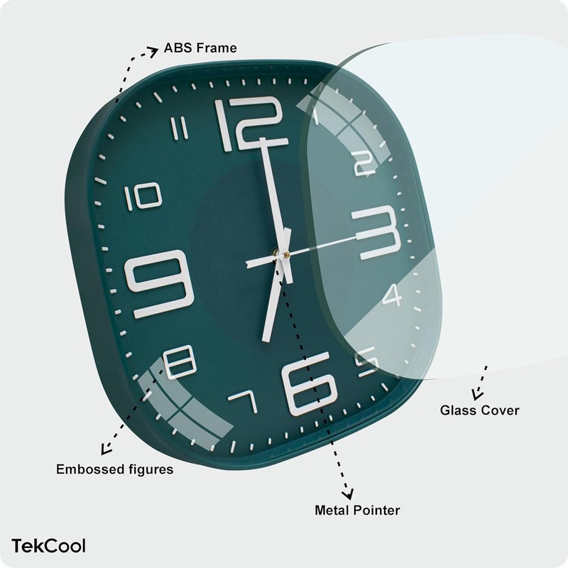 TEKCOOL ساعة حائط بلاستيكية تناظرية 12" ساعة كوارتز صامتة زخرفية أحدث ساعة حائط غير مزعجة ساعة كلاسيكية تعمل بالبطارية دائرية سهلة القراءة للغرفة/المنزل/المطبخ/غرفة النوم/المكتب/المدرسة.خضراء - Image 3