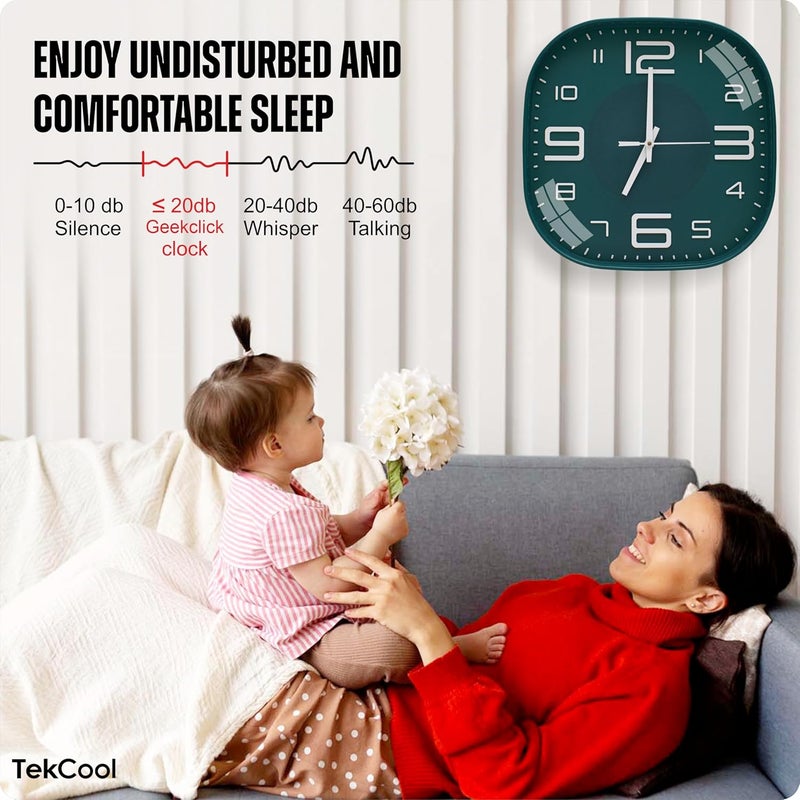 TEKCOOL ساعة حائط بلاستيكية تناظرية 12" ساعة كوارتز صامتة زخرفية أحدث ساعة حائط غير مزعجة ساعة كلاسيكية تعمل بالبطارية دائرية سهلة القراءة للغرفة/المنزل/المطبخ/غرفة النوم/المكتب/المدرسة.خضراء - Image 4