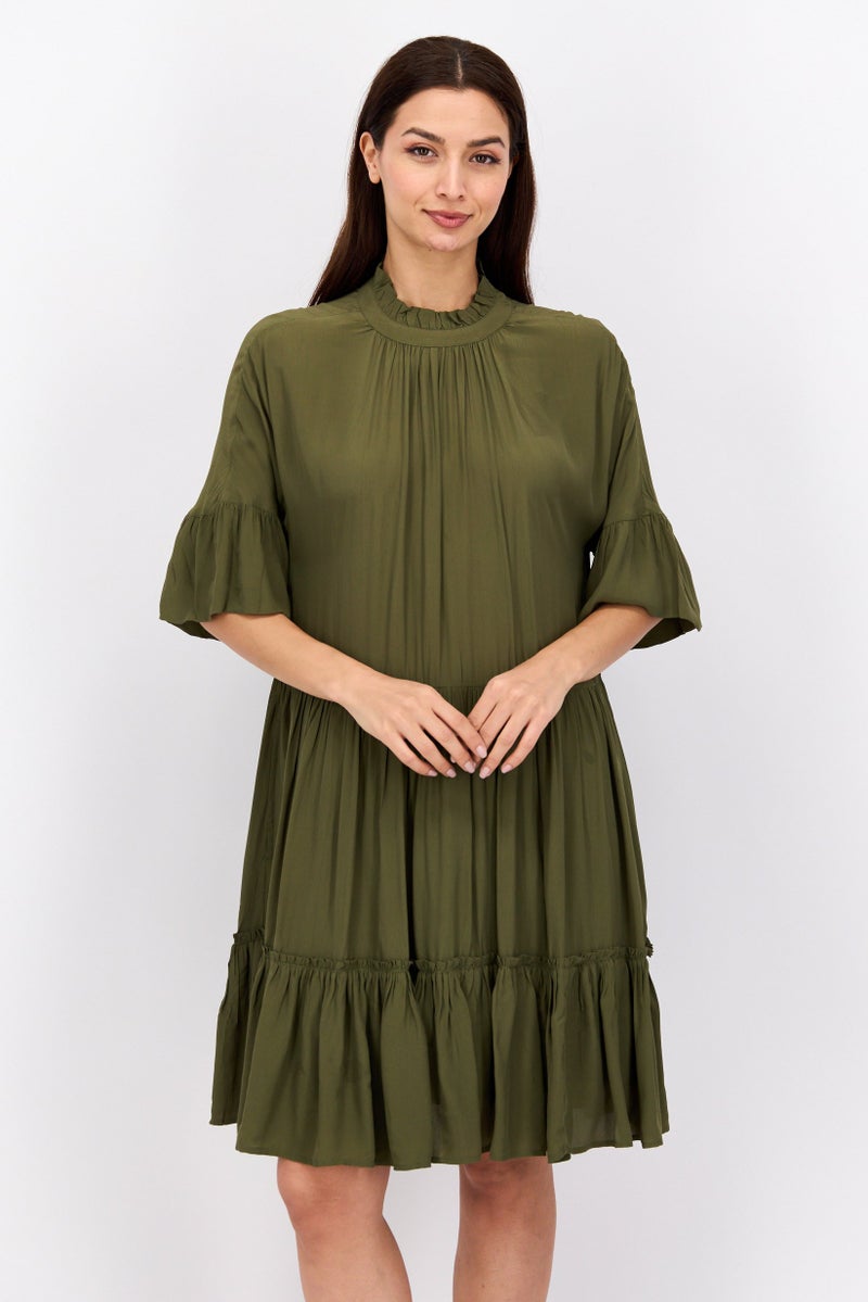 Scotch & Soda Women Plain Mini Dress, Olive - Image 1