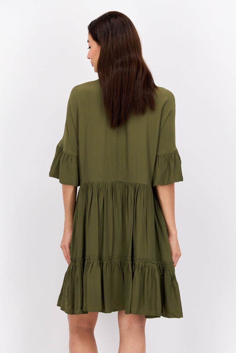 Scotch & Soda Women Plain Mini Dress, Olive - Image 3
