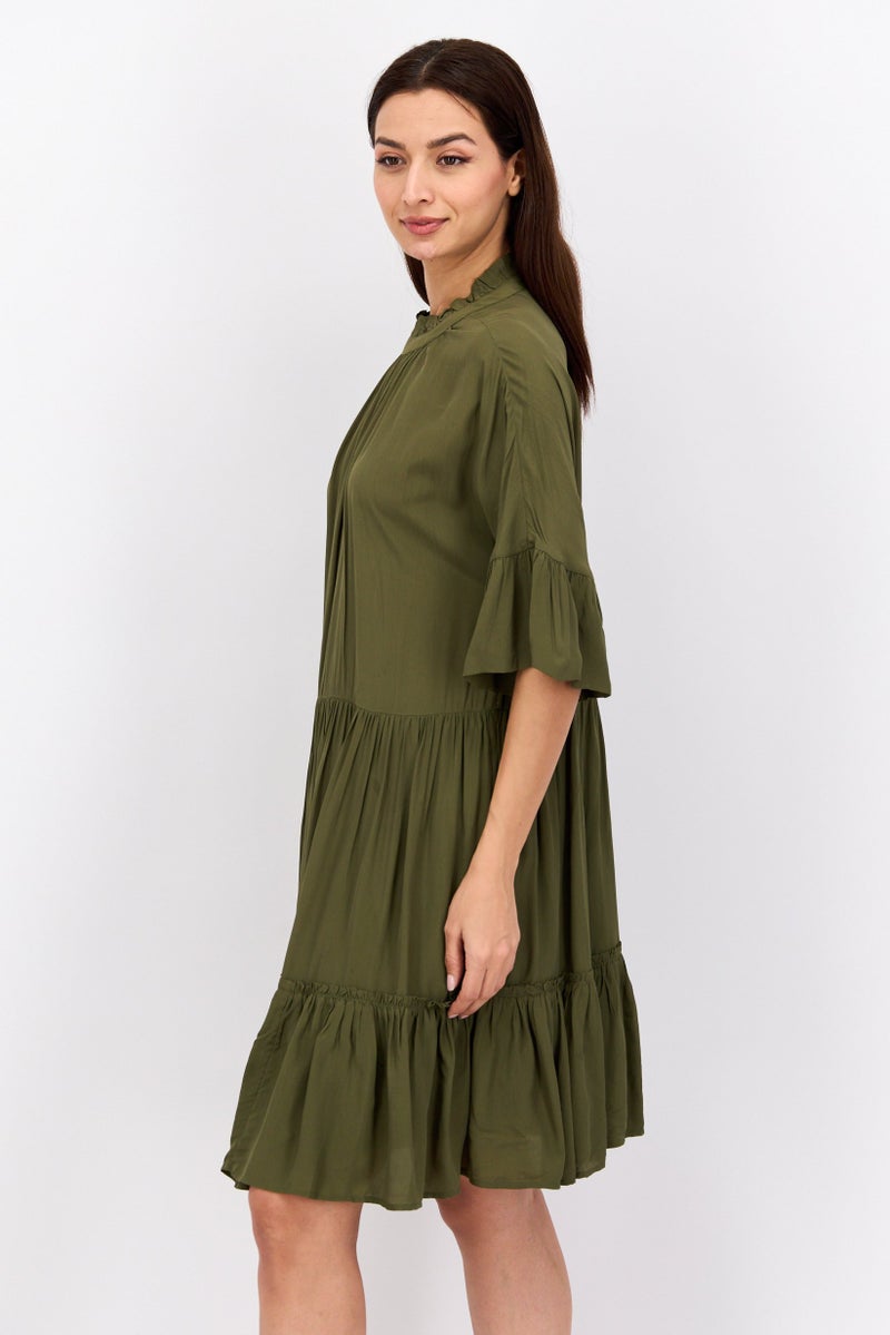 Scotch & Soda Women Plain Mini Dress, Olive - Image 2