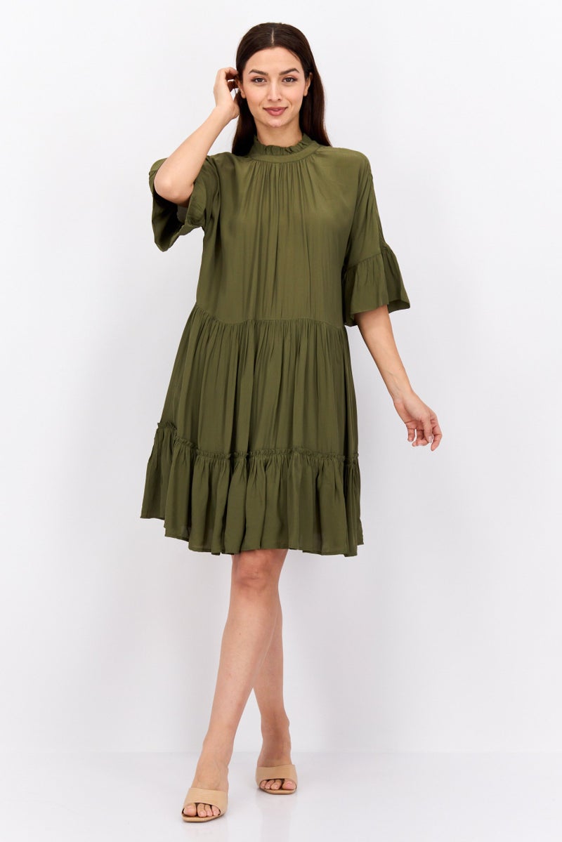 Scotch & Soda Women Plain Mini Dress, Olive - Image 4