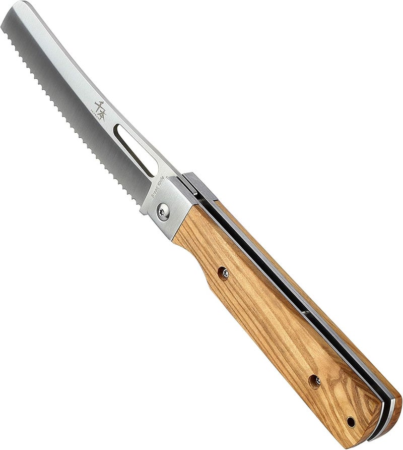 SENBON 440A stainless steel pocket folding Japanese Bread knife Natural Olive Handle Camping trip Outdoor Portable Serrated knife - Image 5