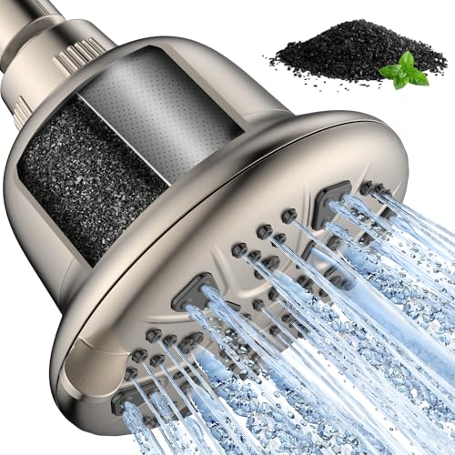 MakeFit Filtered Shower Head with Upgraded Activated Carbon Filter - High Pressure Shower Head with Hard Water Softener - 7 Settings Bathroom Rain Showerhead to Remove Chlorine and Heavy Metals - Image 1