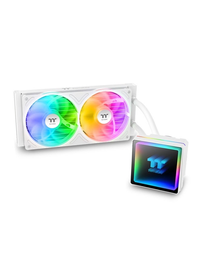 Thermaltake TH240 V3 ARGB Sync 240mm AIO Liquid CPU Cooler – Dual 120mm PWM Fans, Infinity Mirror Pump, 27mm Radiator, 355W TDP, Intel & AMD Compatible, White | CL-W467-PL12SW-A - Image 1