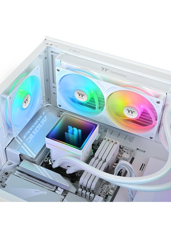 Thermaltake TH240 V3 ARGB Sync 240mm AIO Liquid CPU Cooler – Dual 120mm PWM Fans, Infinity Mirror Pump, 27mm Radiator, 355W TDP, Intel & AMD Compatible, White | CL-W467-PL12SW-A - Image 5