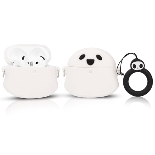 LEWOTE Compatible with Apple Airpods 4 Protective Funny Cute 3D Cartoon Case Cover with Keychain (Ghost Night Light) - Image 1