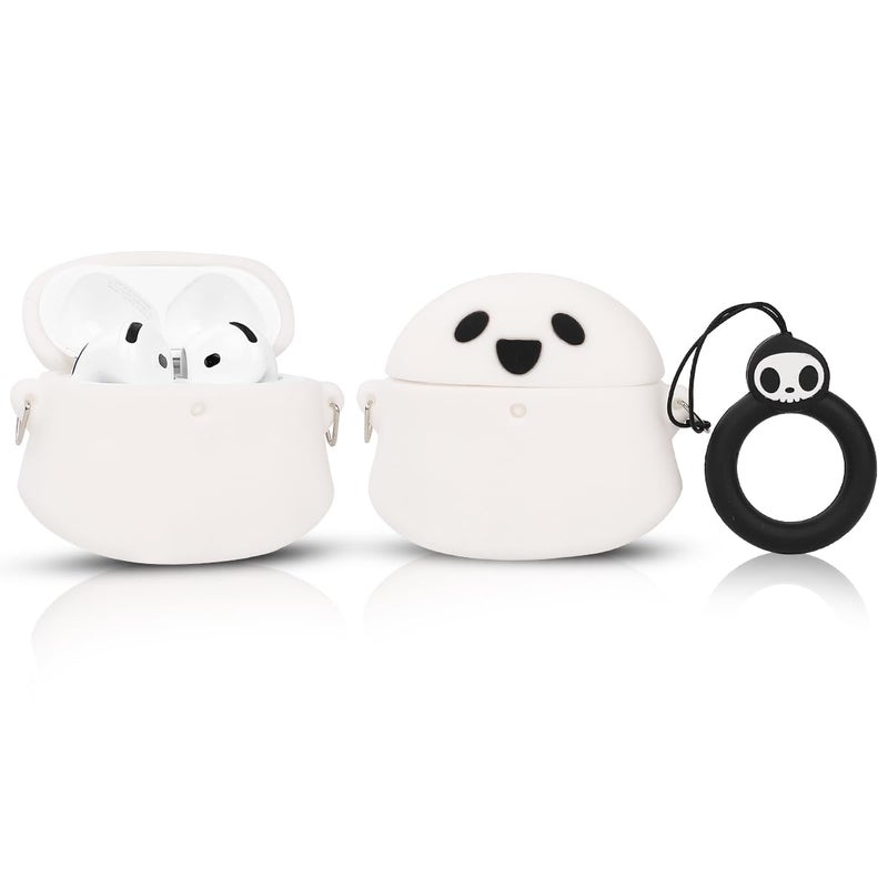 LEWOTE Compatible with Apple Airpods 4 Protective Funny Cute 3D Cartoon Case Cover with Keychain (Ghost Night Light) - Image 5