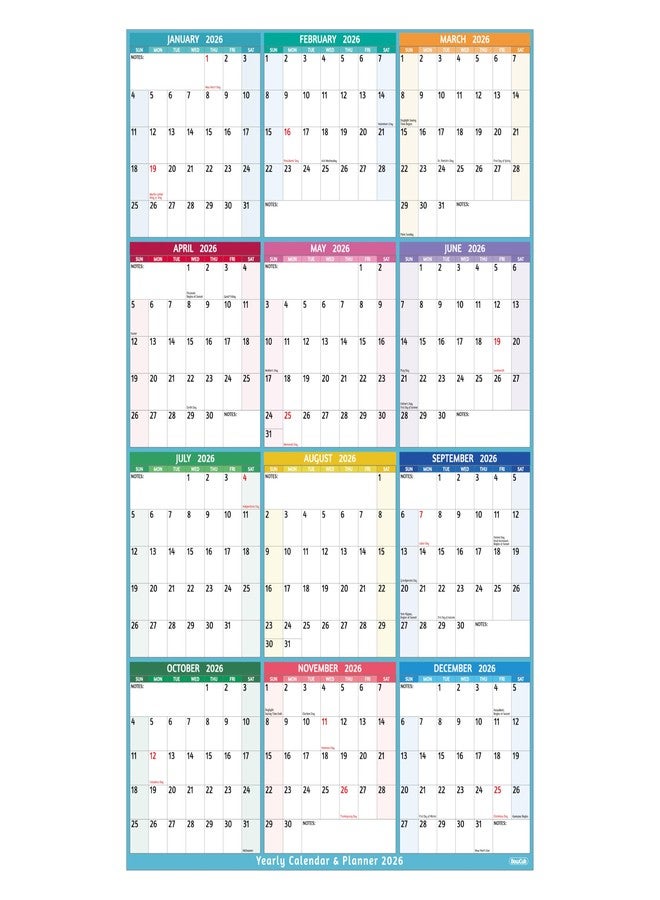 BowCuk 2026 Yearly Wall Calendar - Large Yearly Calendar 2026 Vetical, Jan 2026 - Dec 2026, 25.2" x 38.2" (Open), 2026 Calendar, Large Wall Calendar 2026, Full Year Paper with Notes, Thicker Paper - Image 1