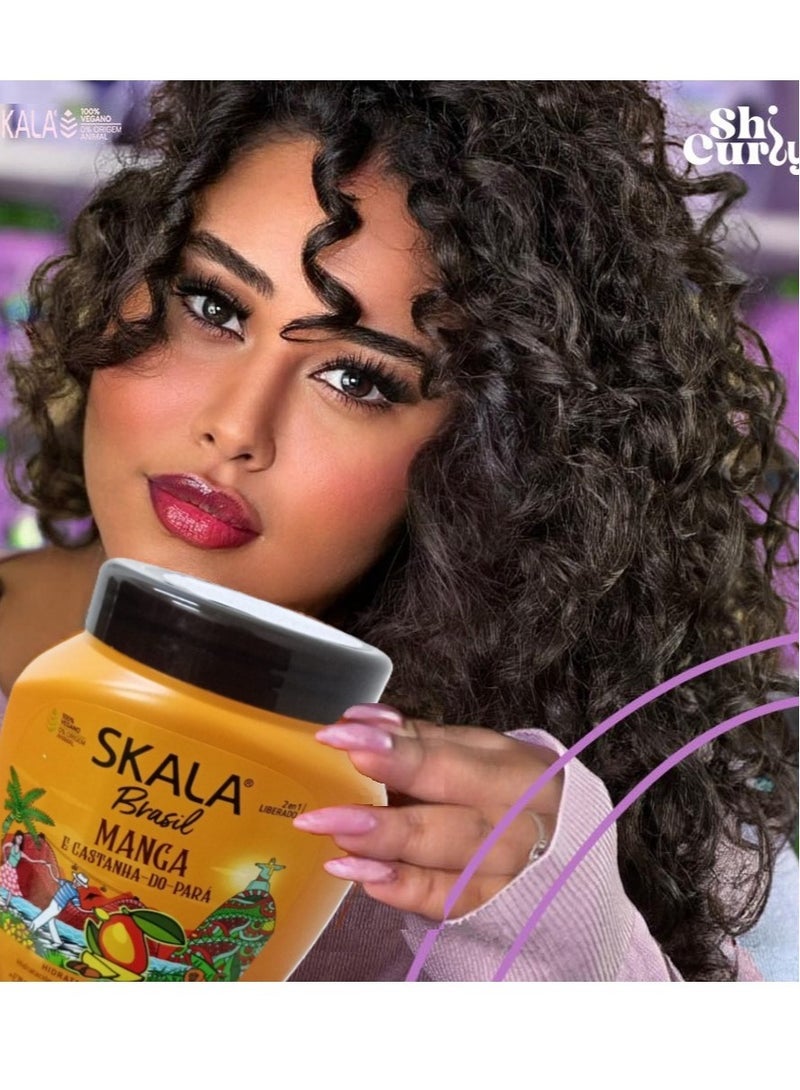 سكالا كريم معالجة الشعر (2 في 1 ) بخلاصة المانجا وزبدة الشيا والجوز البرازيلي للترطيب العميق والتغذية الفائقة مثالي للشعر الناعم والمجعد والزيتي والضعيف والتالف من سكالا اكسبرت ١٠٠٠ جرام - Image 4