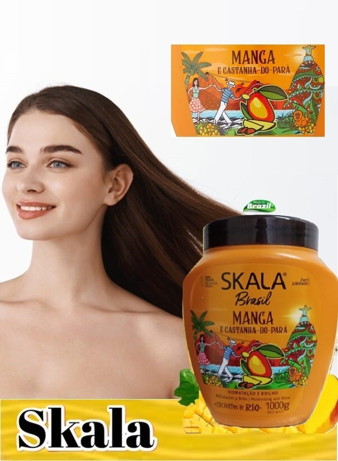 سكالا كريم معالجة الشعر (2 في 1 ) بخلاصة المانجا وزبدة الشيا والجوز البرازيلي للترطيب العميق والتغذية الفائقة مثالي للشعر الناعم والمجعد والزيتي والضعيف والتالف من سكالا اكسبرت ١٠٠٠ جرام - Image 5
