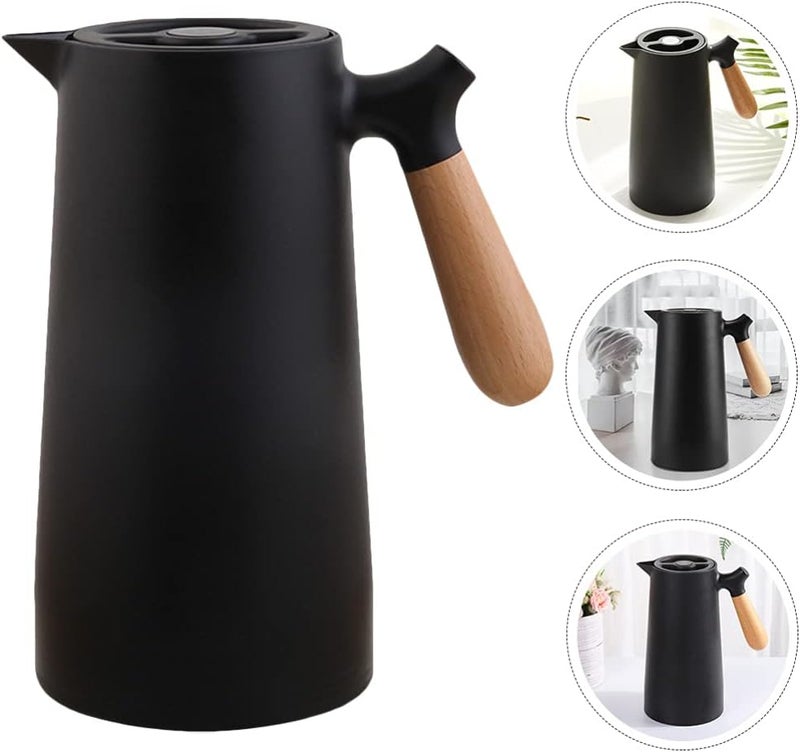 Thermal Coffee Carafe Dispenser with Wood Handle Insulated Carafes Glass Juice Pot Beverage Container Cold Water Kettle Teapot for Restaurant Home Picnic Black - Image 5