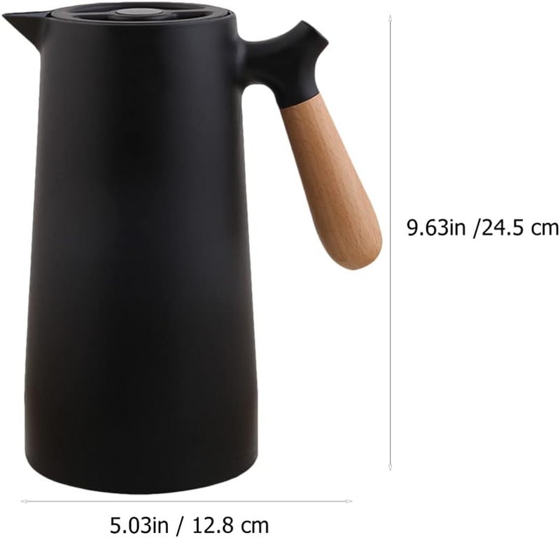 Thermal Coffee Carafe Dispenser with Wood Handle Insulated Carafes Glass Juice Pot Beverage Container Cold Water Kettle Teapot for Restaurant Home Picnic Black - Image 2