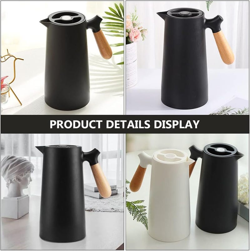 Thermal Coffee Carafe Dispenser with Wood Handle Insulated Carafes Glass Juice Pot Beverage Container Cold Water Kettle Teapot for Restaurant Home Picnic Black - Image 4