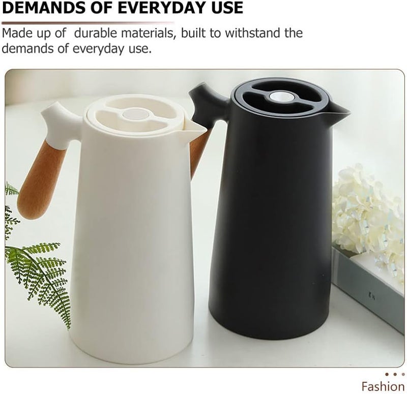 Thermal Coffee Carafe Dispenser with Wood Handle Insulated Carafes Glass Juice Pot Beverage Container Cold Water Kettle Teapot for Restaurant Home Picnic Black - Image 3