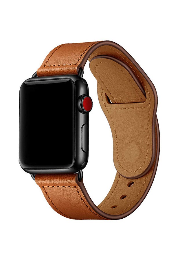 Leather Replacement Strap For Apple Watch All Series Compatible with 49mm/45mm/44mm/42mm Light Brown - Image 1