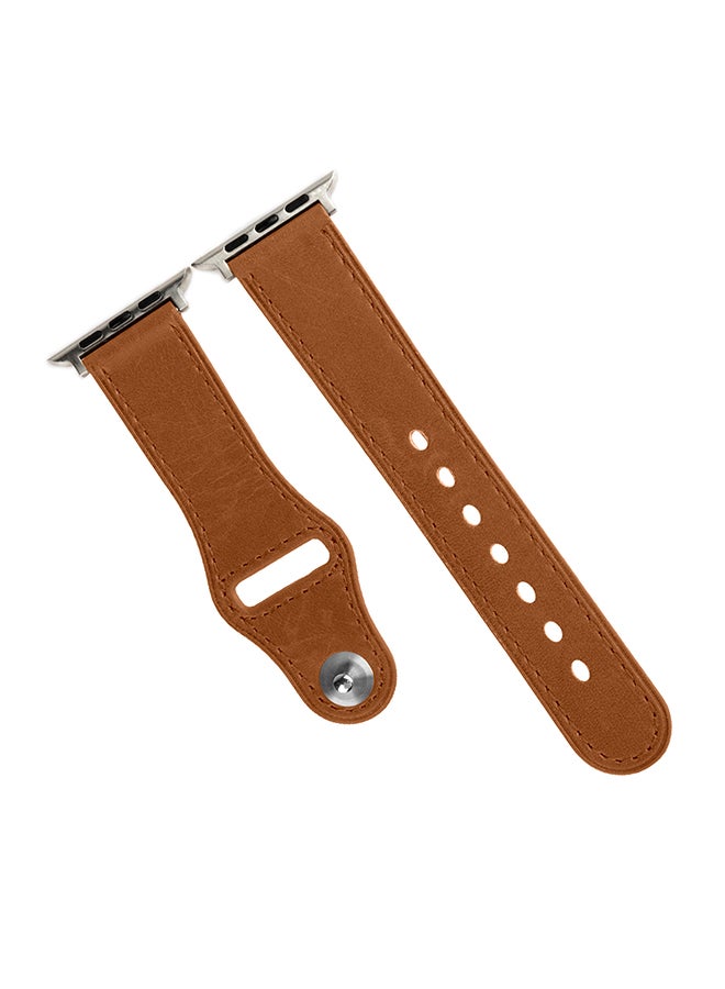 Leather Replacement Strap For Apple Watch All Series Compatible with 49mm/45mm/44mm/42mm Light Brown - Image 3