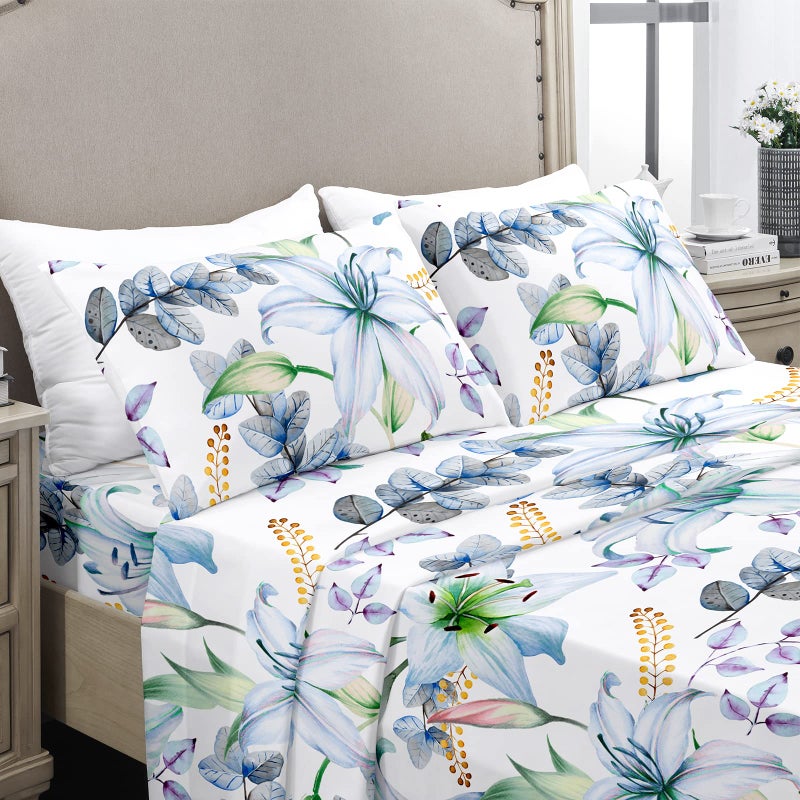 YIYEA Floral Bed Sheets Full - 1800 Thread Count Brushed Microfiber Floral Sheets for Full Size Bed - Extra Soft  Deep Pocket  Shrinkage and Fade Resistant - 4 Piece Set (Full)