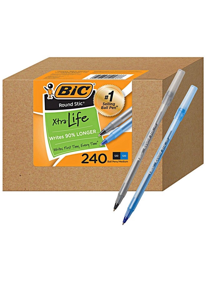 بيك أقلام بيك عبوة كبيرة من 240 قلم حبر، قلم حبر جاف بيك راوند ستيك إكسترا لايف، متوسط الرأس 1.0 مم، 120 قلمًا أسود و120 قلمًا أزرق في عبوة كومبو - Image 1