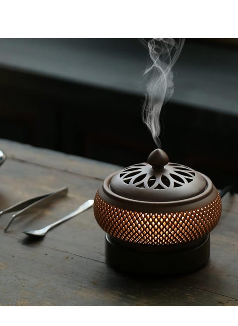 Ceramic Electric Incense Burner, Electronic Aroma Diffuser with Timing Temperature Adjustment and Cover, Resin Frankincense Burner, Used for Indoor Air Purification, Home Decoration, Meditation