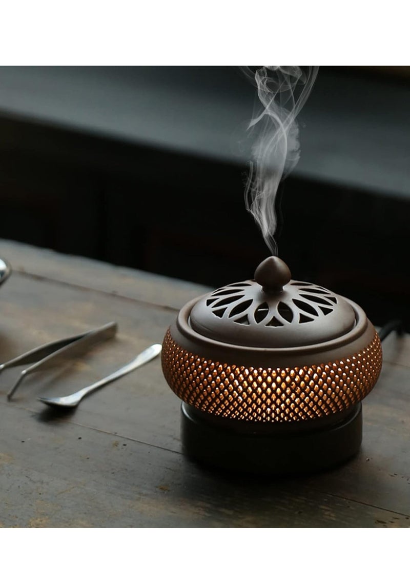 Bakhoor - Ceramic Electric Incense Burner, Electronic Aroma Diffuser with Timing Temperature Adjustment and Cover, Resin Frankincense Burner, Used for Indoor Air Purification, Home Decoration, Meditation - Image 1