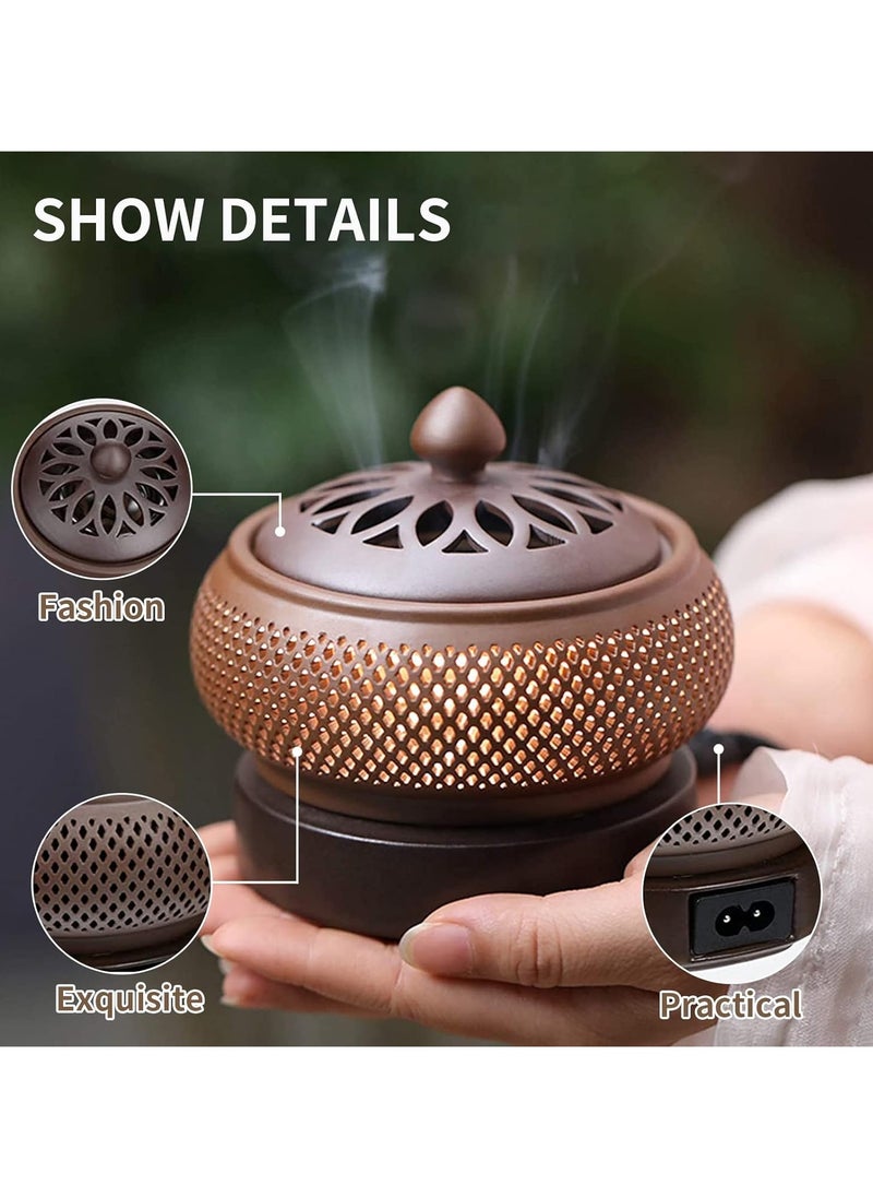 Bakhoor - Ceramic Electric Incense Burner, Electronic Aroma Diffuser with Timing Temperature Adjustment and Cover, Resin Frankincense Burner, Used for Indoor Air Purification, Home Decoration, Meditation - Image 1