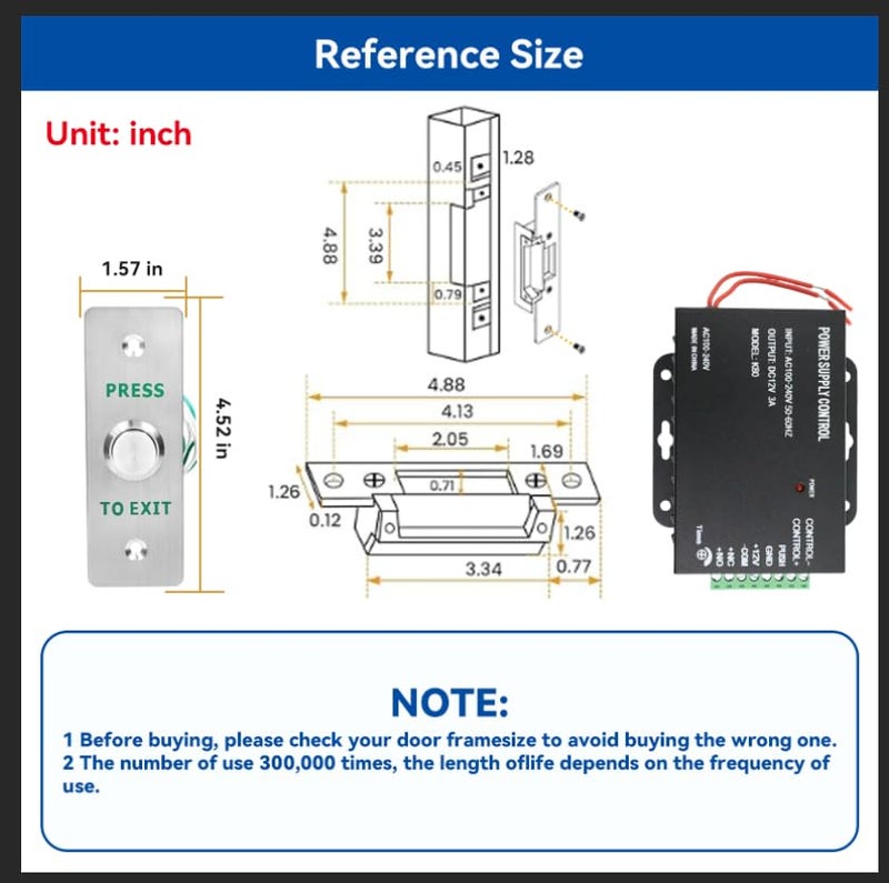 WIRELEL Upgraded Access Control Electric Strike Door Lock Kit FailSecureFailSafe Wireless Door Buzzer Entry System for Cylindrical Mechanical locksetswith Remote Control Button Buzzer Power Adapter - Image 3