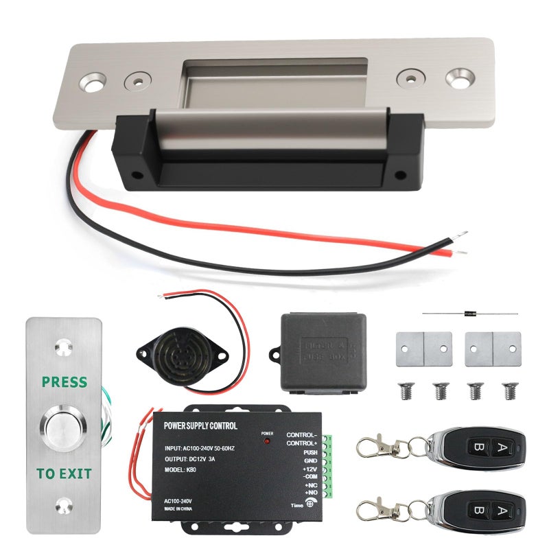 WIRELEL Upgraded Access Control Electric Strike Door Lock Kit FailSecureFailSafe Wireless Door Buzzer Entry System for Cylindrical Mechanical locksetswith Remote Control Button Buzzer Power Adapter - Image 2