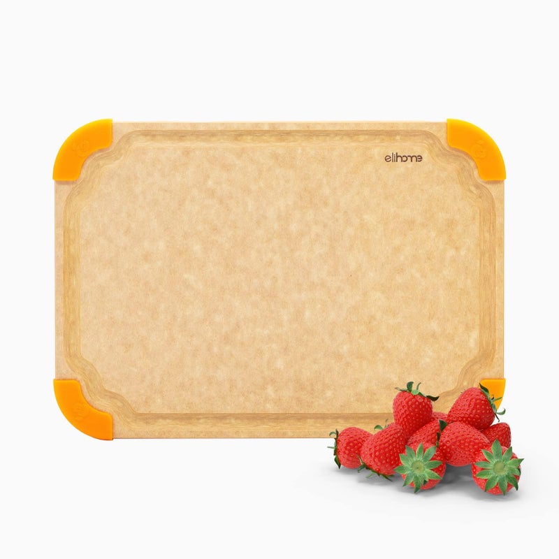 Elihome Premium Series Color Code Wood Fiber Dishwasher Safe Cutting board for Kitchen Made in USA Food Icon EcoFriendly Juice Grooves NonPorous Nonslip Feet SMALL 10 x 7