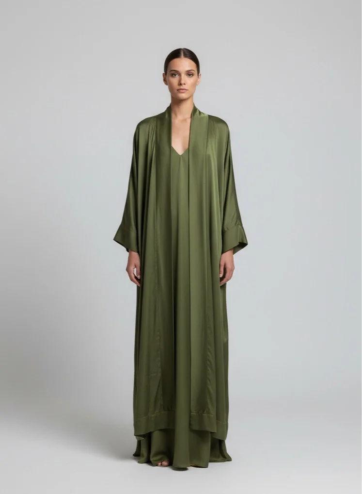 Olive Satin Abaya Kaftan